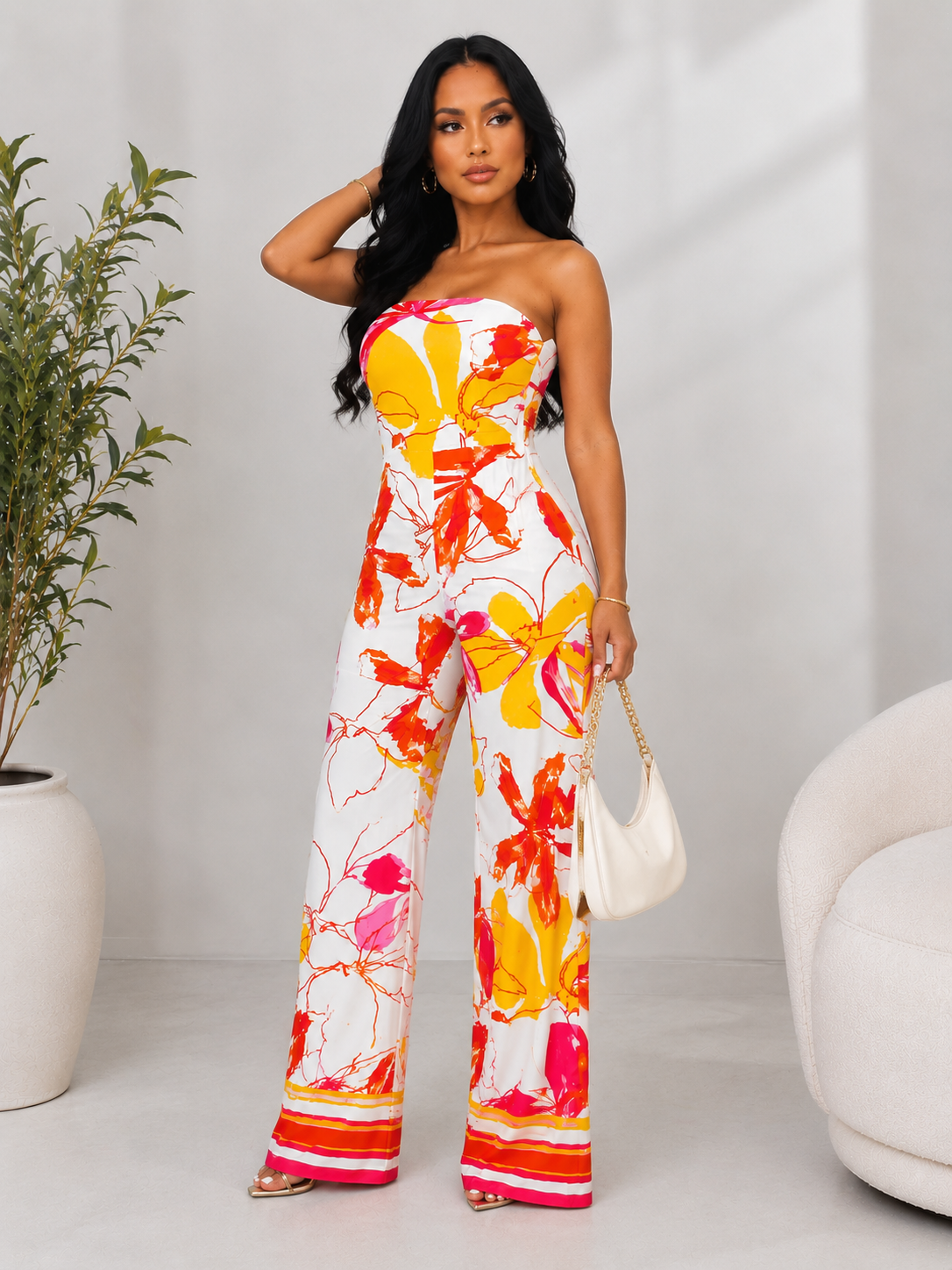 Floral Print Strapless Jumpsuit