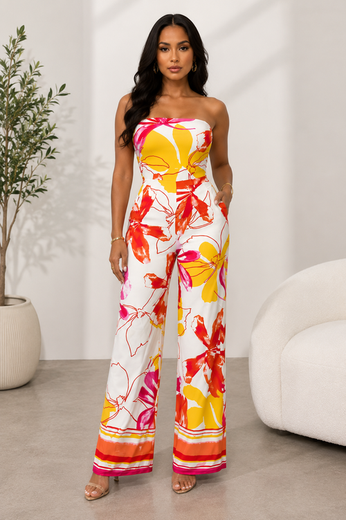 Floral Print Strapless Jumpsuit