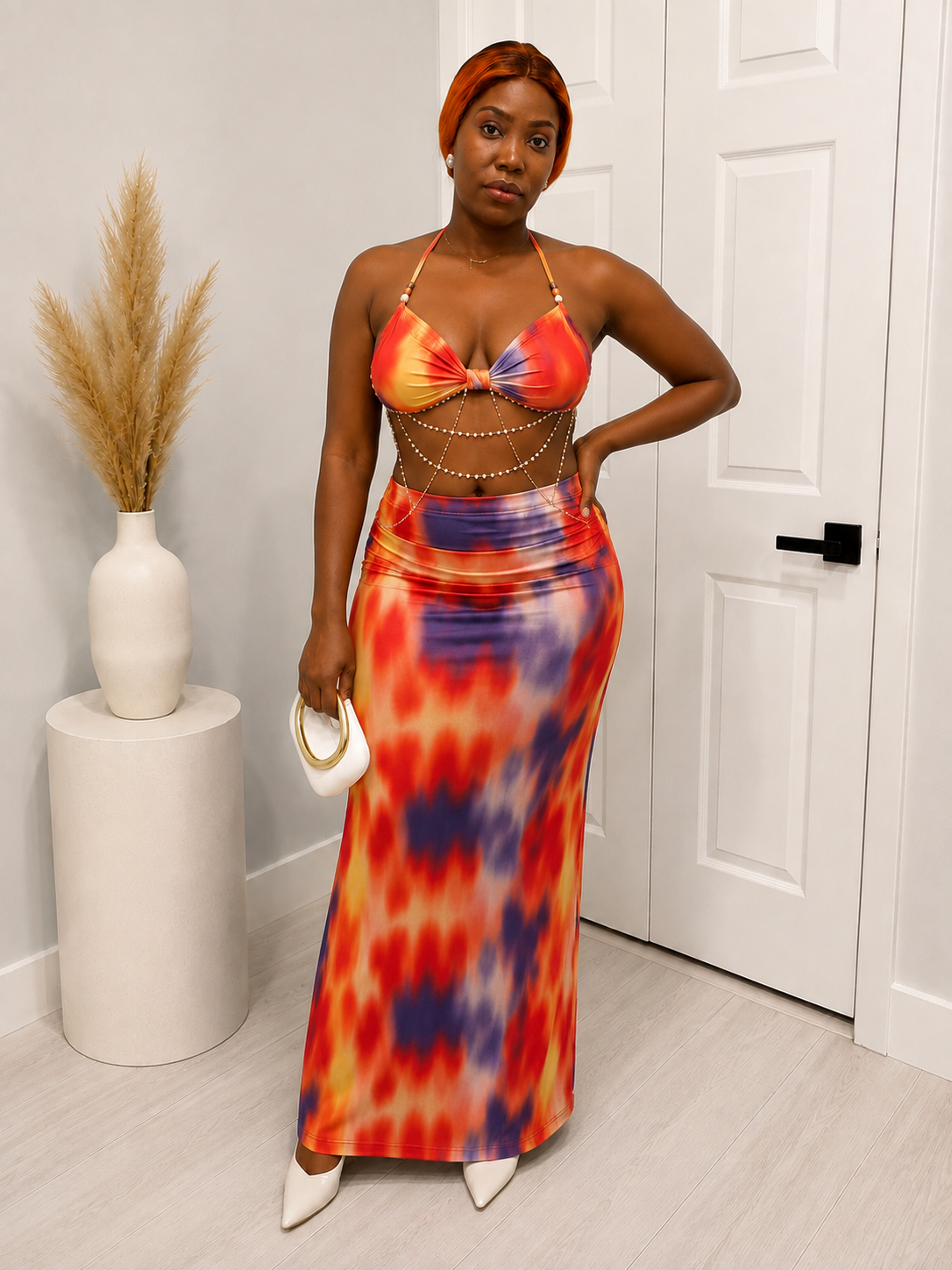 Tie-Dye Halter Top and Maxi Skirt Set