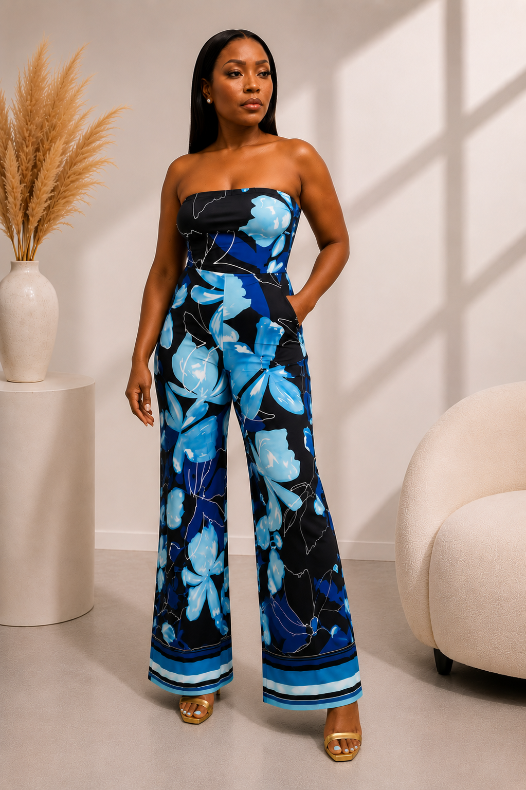 Floral Print Strapless Jumpsuit
