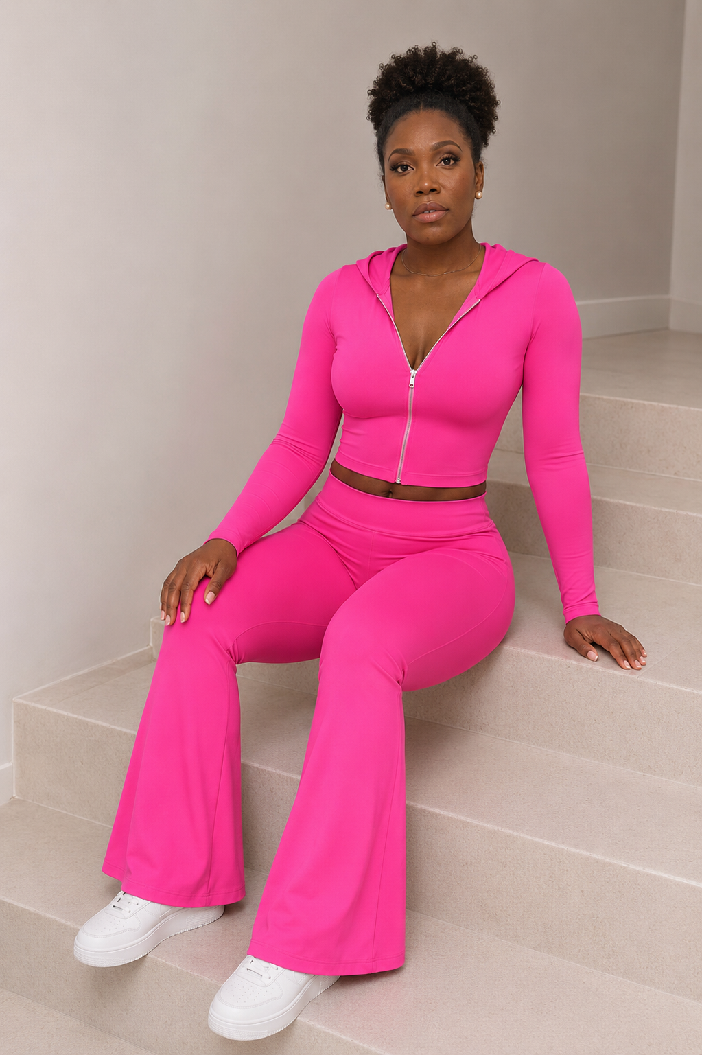 Pink Flare Hoodie & Pants Set