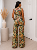 Floral Tapestry Vest & Wide-Leg Pants Set
