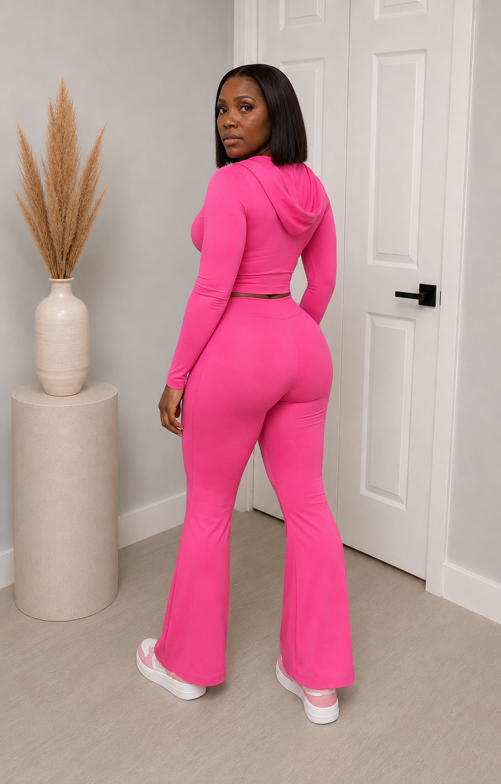 Pink Flare Hoodie & Pants Set