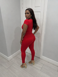 Red Ribbed Fitted Top & Legging Set