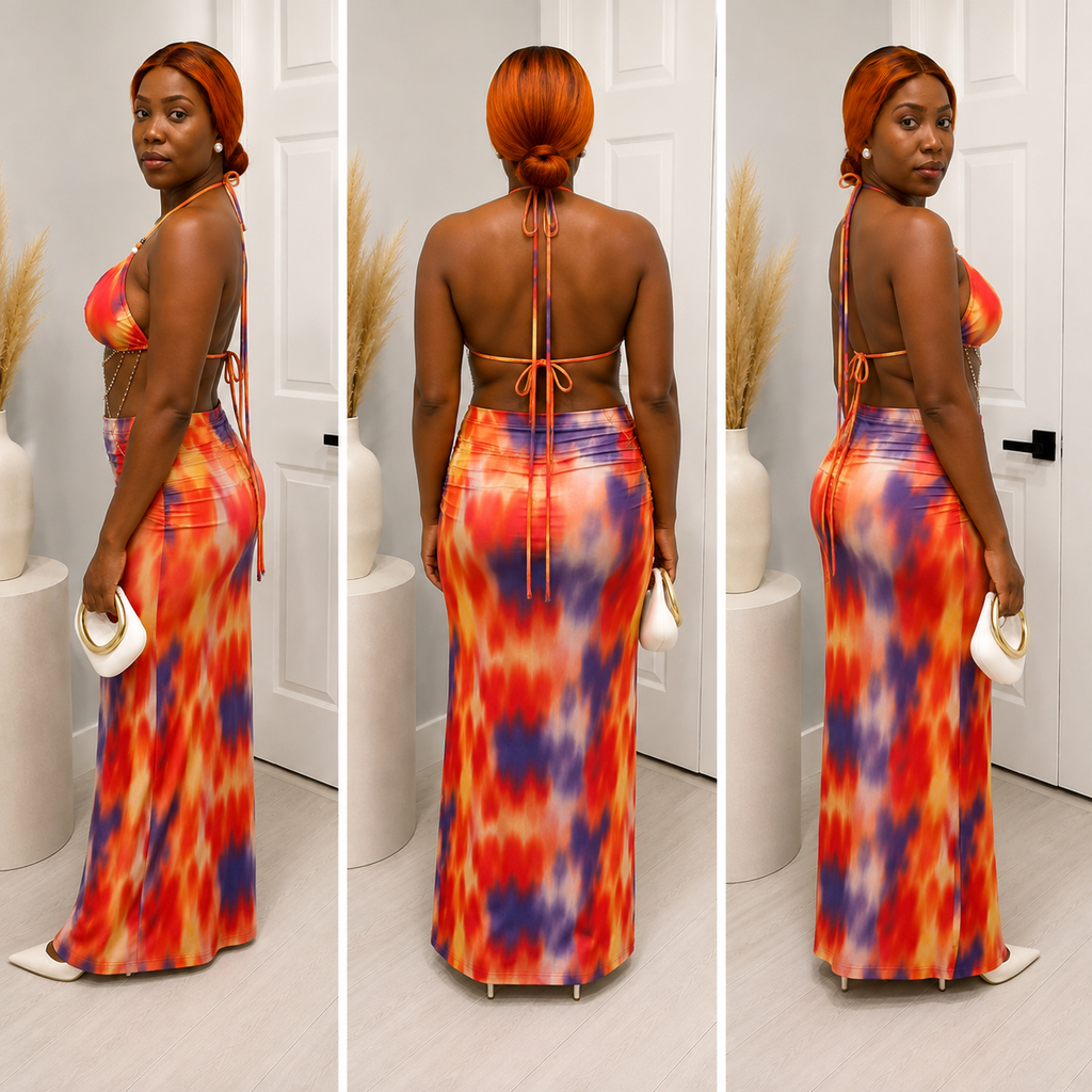 Tie-Dye Halter Top and Maxi Skirt Set