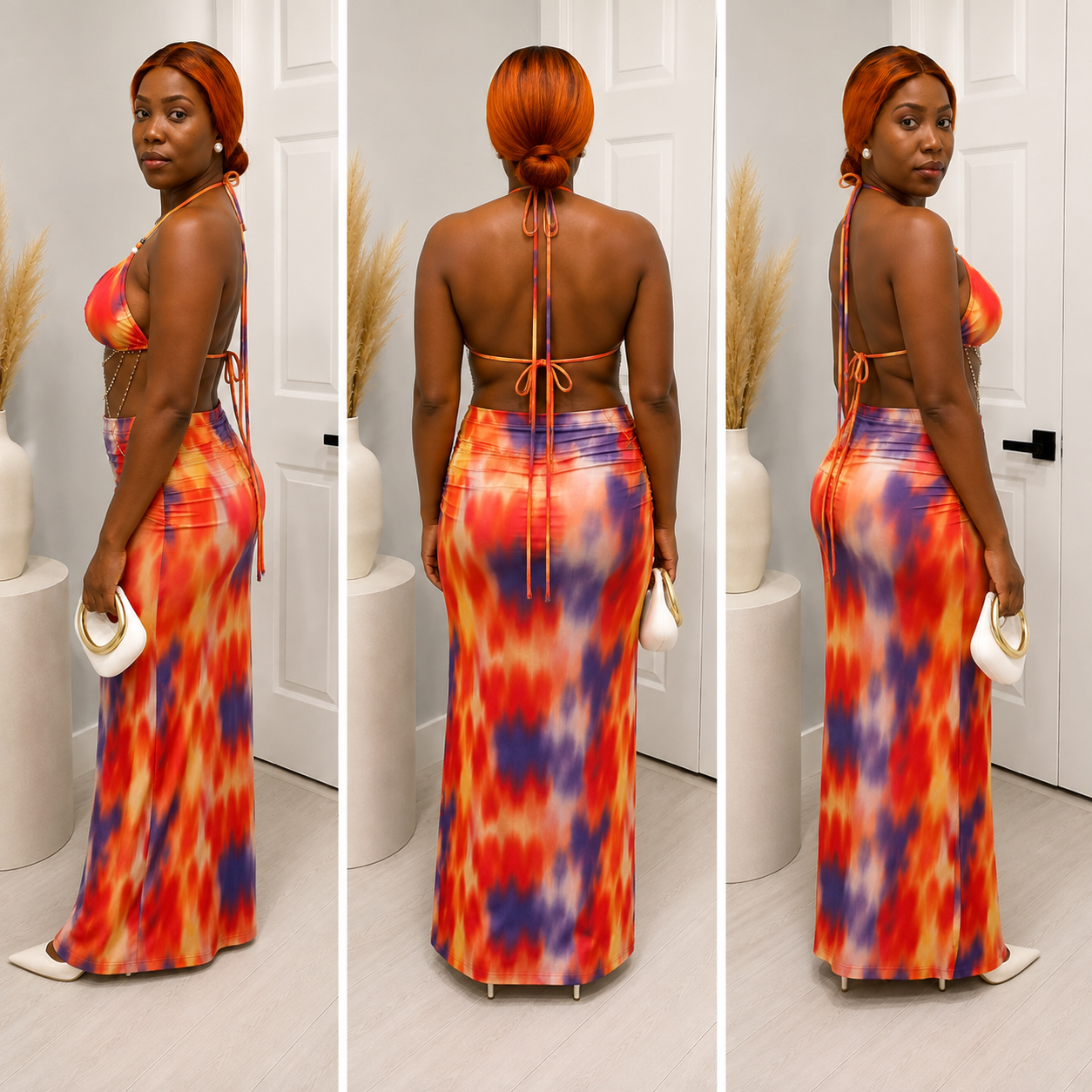 Tie-Dye Halter Top and Maxi Skirt Set