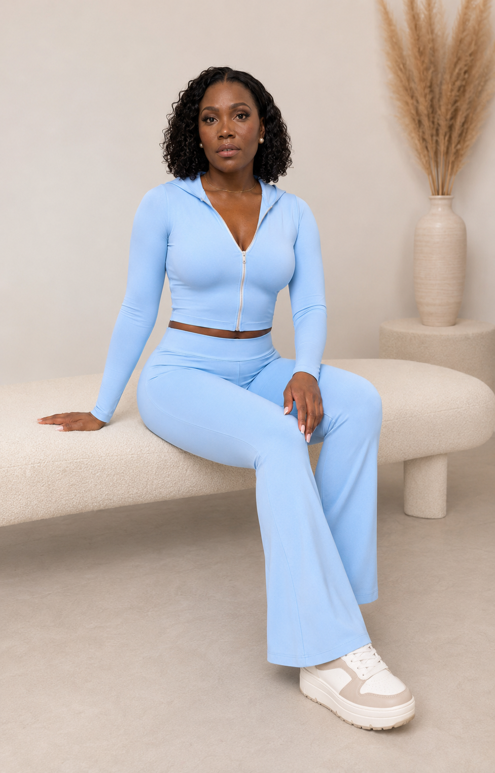 Light Blue Flare Hoodie & Pants Set