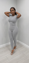 Gray Ribbed Fitted Top & Legging Set
