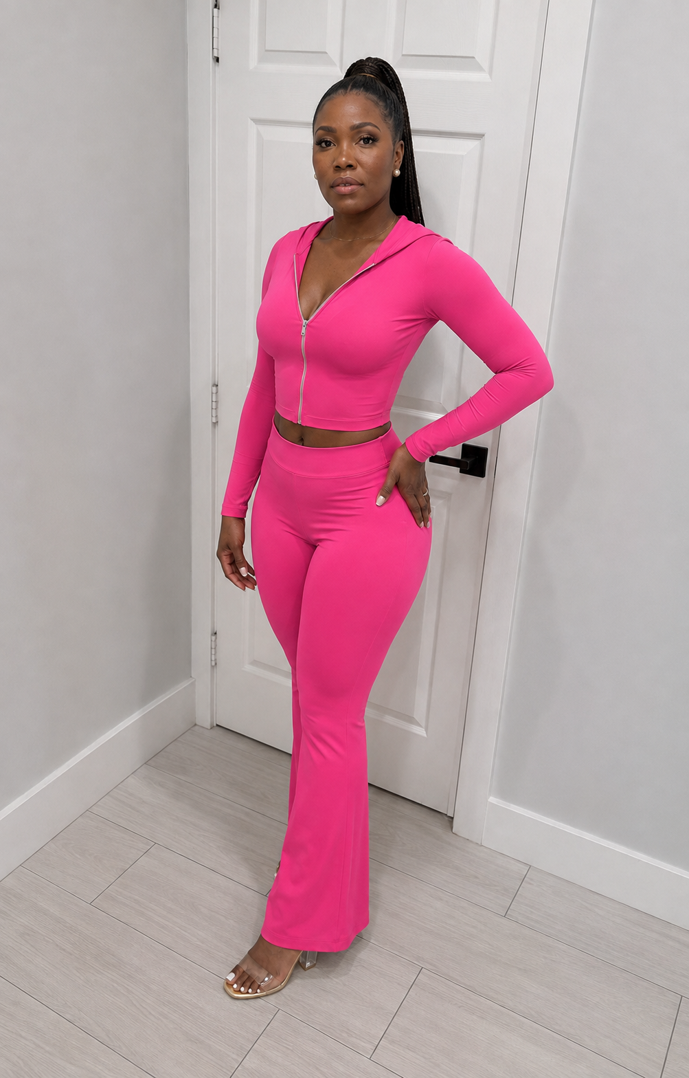 Pink Flare Hoodie & Pants Set