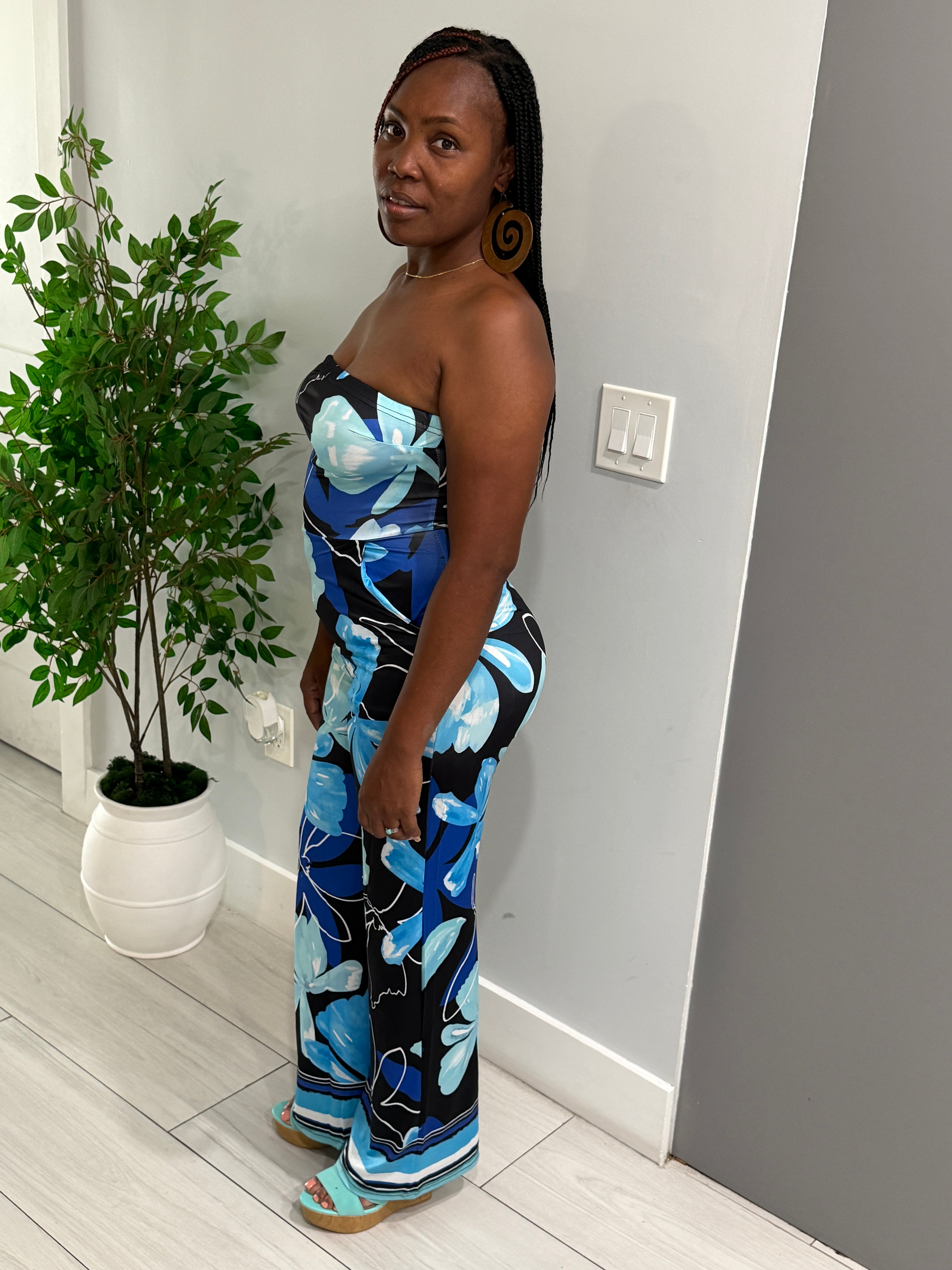 Floral Print Strapless Jumpsuit