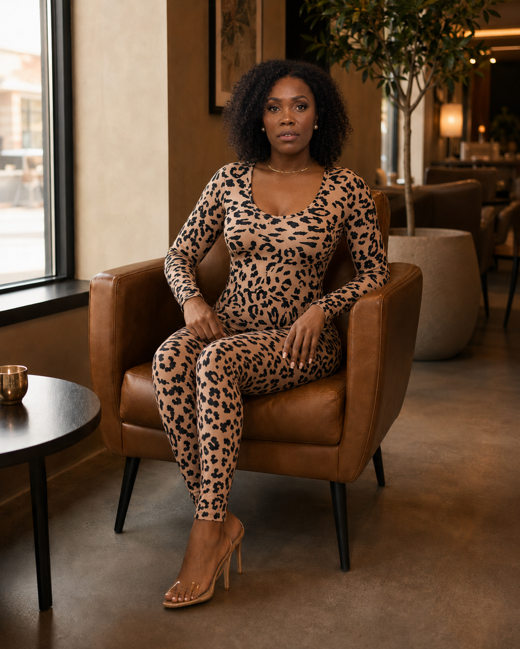 Leopard Cutout Jumpsuit - Brown