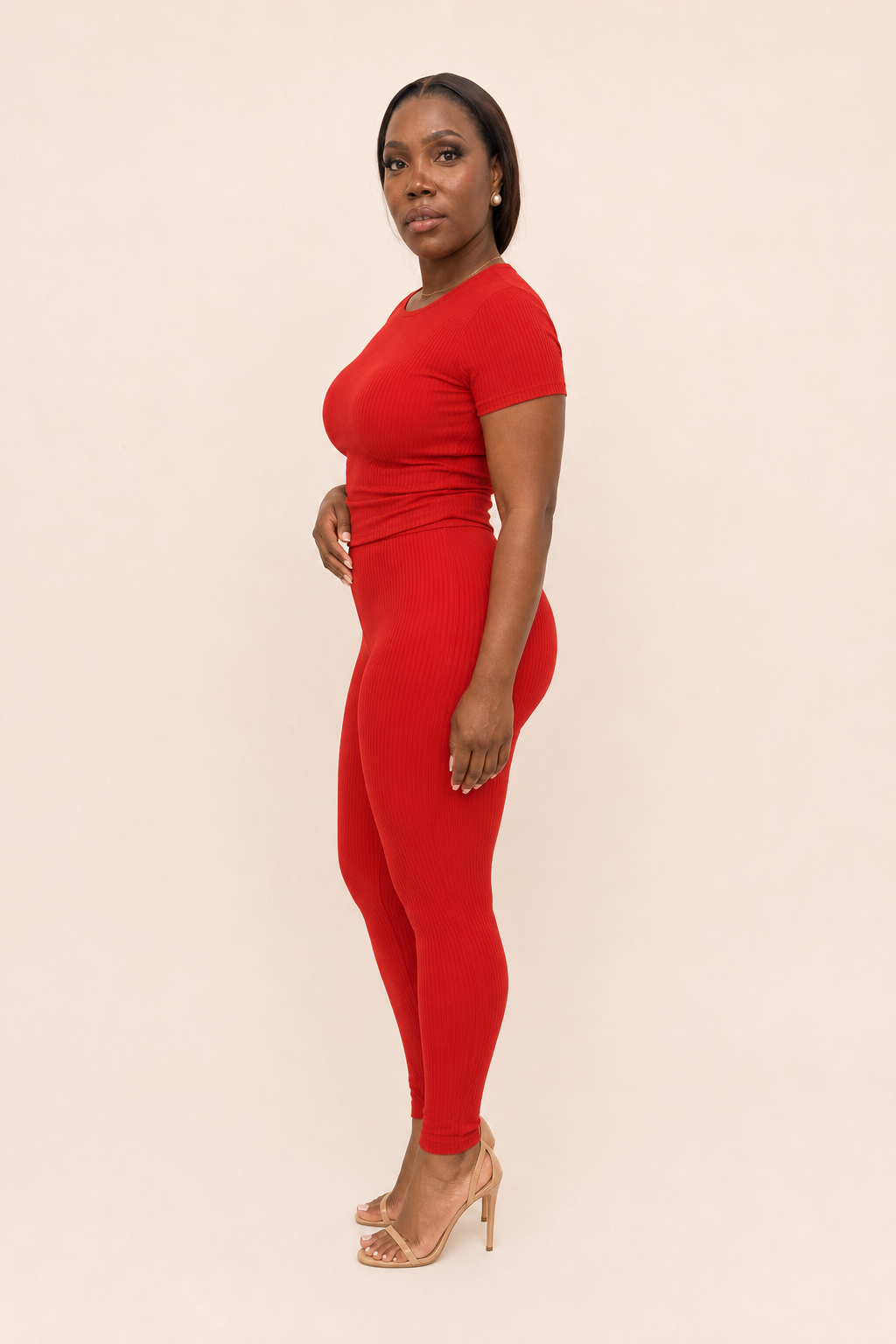 Red Ribbed Fitted Top & Legging Set