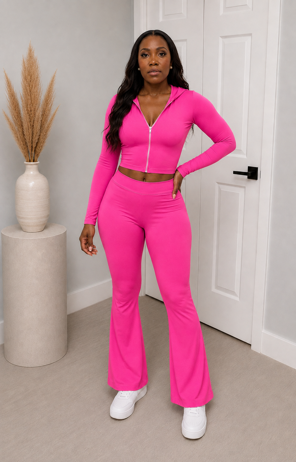 Pink Flare Hoodie & Pants Set