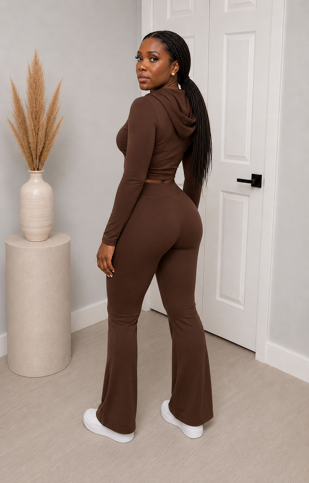 Brown Flare Hoodie & Pants Set