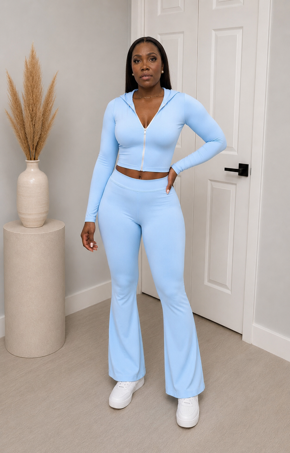 Light Blue Flare Hoodie & Pants Set